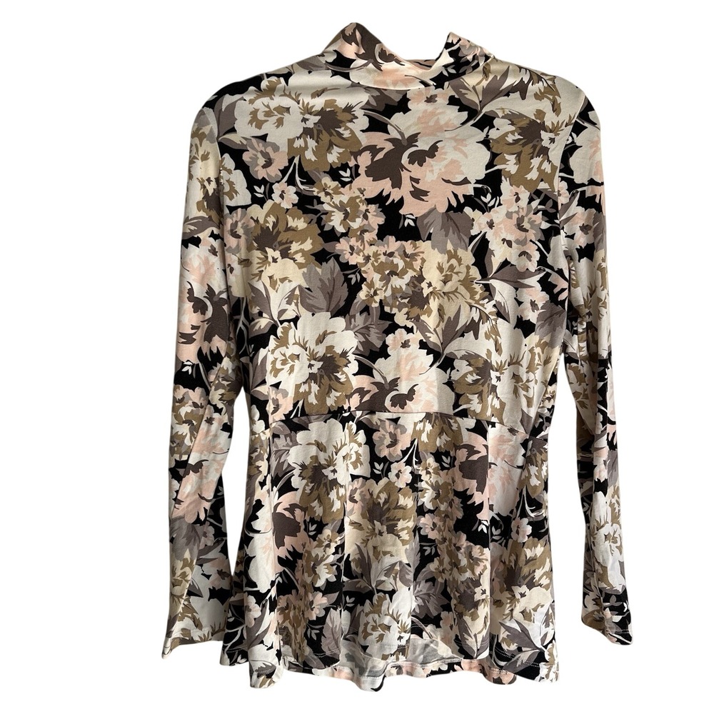 Isaac Mizrahi Live Womens XS Floral Mock Neck Peplum Top Long Sleeve‎ A311520
